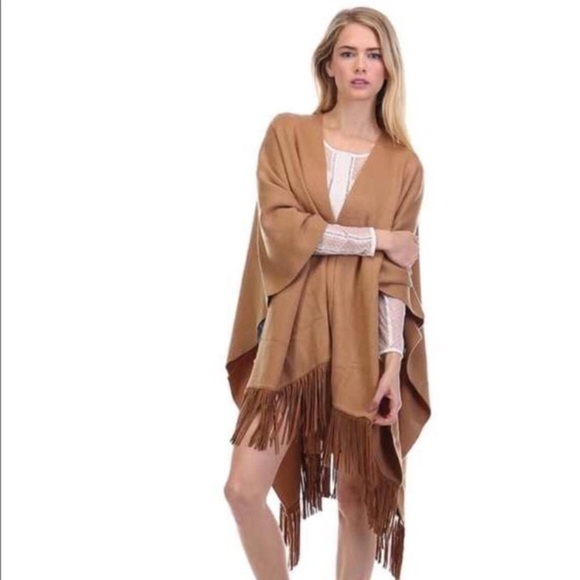 3x Host Pick * Tan Fringed Poncho - Picture 5 of 6